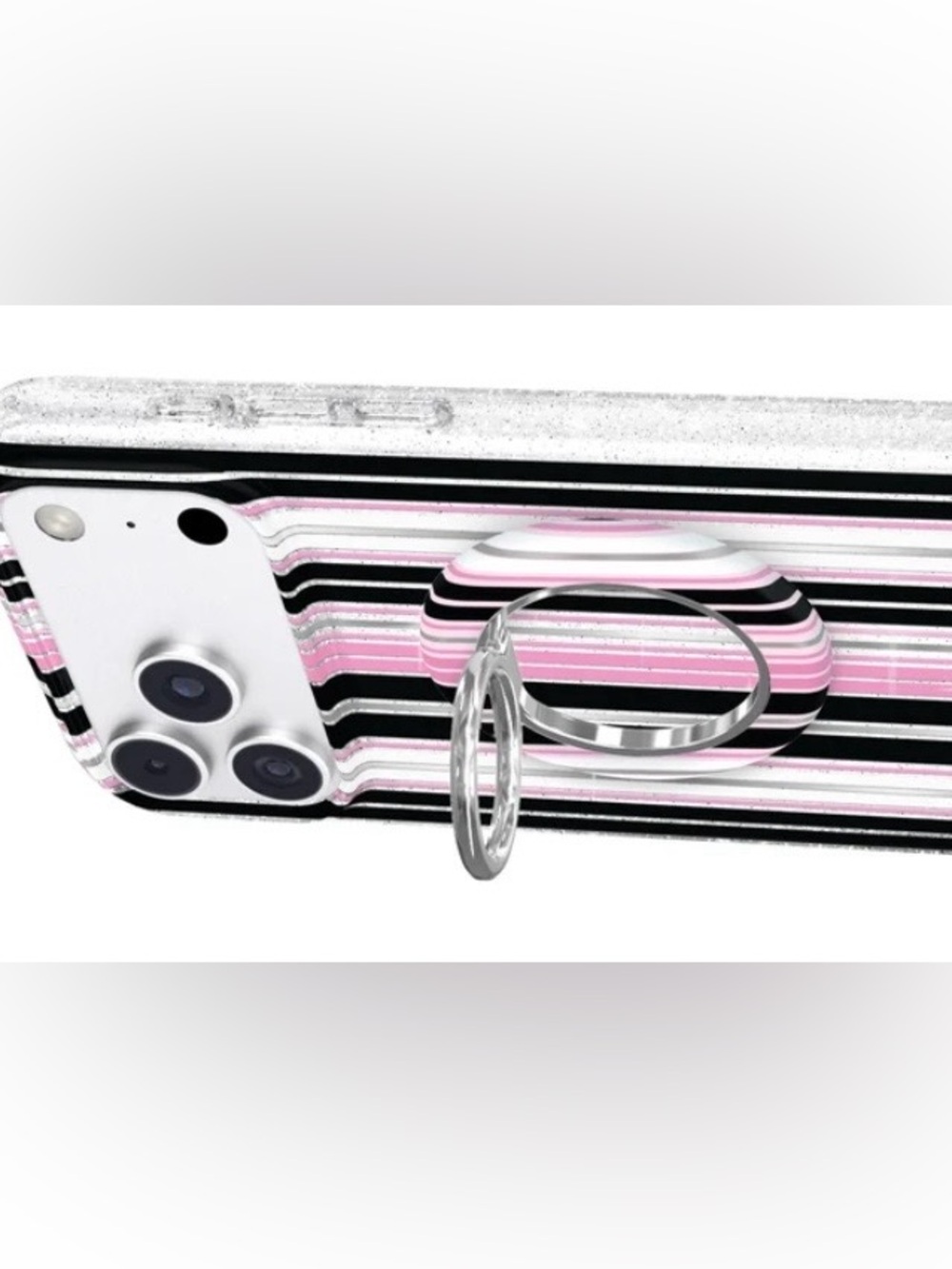 Pretty punk stripes glitter MagSafe grip ring and matching case